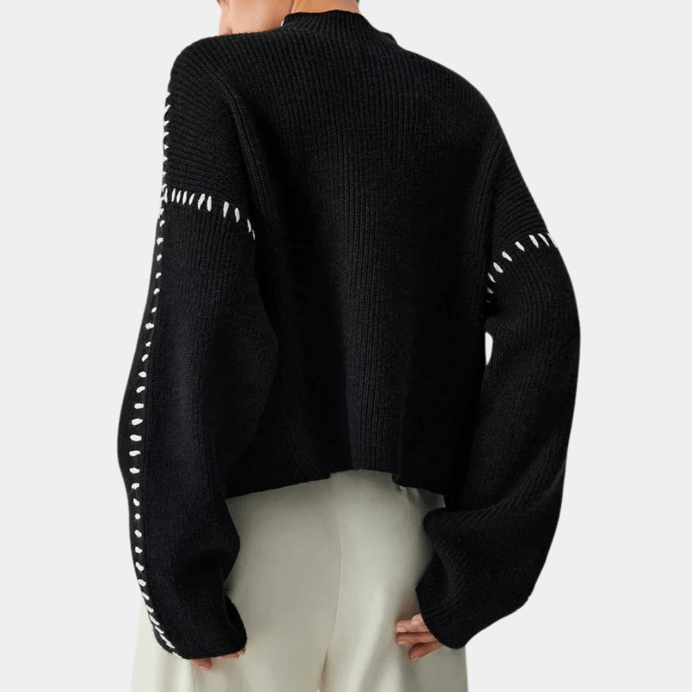 Chic Oversized Knit Sweater | Contrast Stitch Detail | Cozy & Stylish | Casual Wear