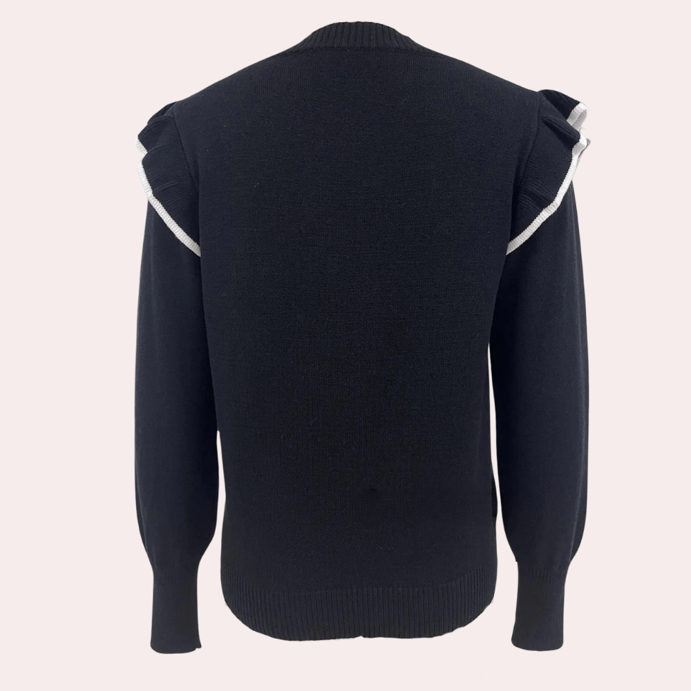 Ruffled Shoulder Knit Sweater | Polyester Blend | Feminine Chic