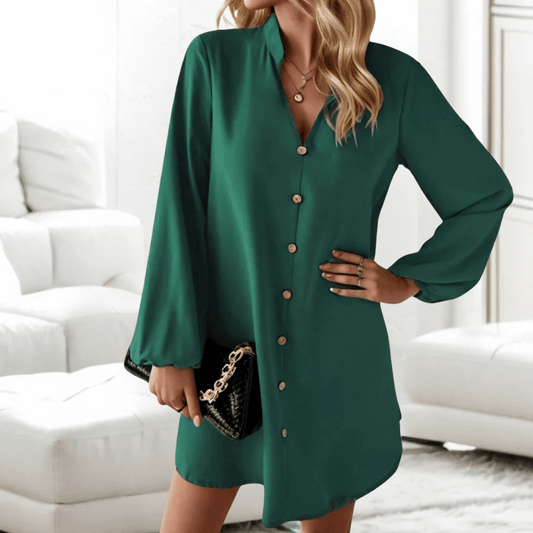 Elegant Button-Down Shirt Dress | Long Sleeves | Versatile Mini Dress | Casual & Evening Wear