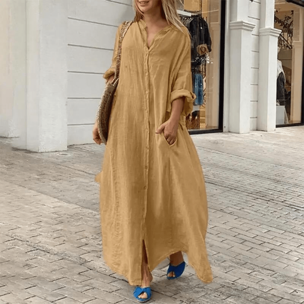 Relaxed Linen Maxi Shirt Dress | Button-Down | Effortless Chic