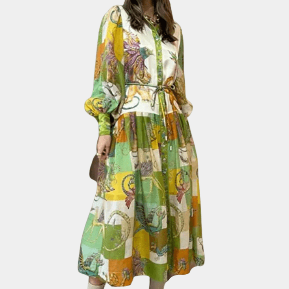 Vintage-Inspired Maxi Shirt Dress | Bold Print | Belted Waist | Elegant & Flowy