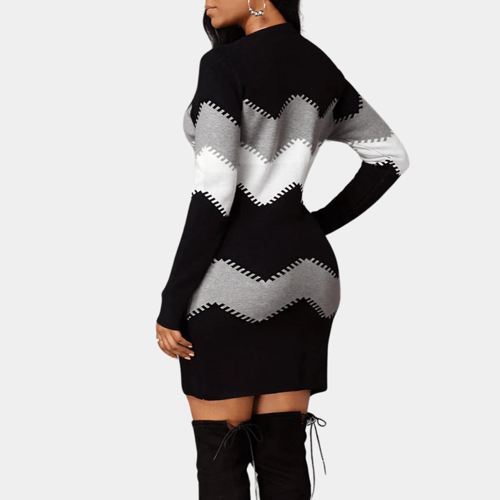 Chevron Knit Sweater Dress | Bodycon Fit | Warm & Stylish | Fall & Winter