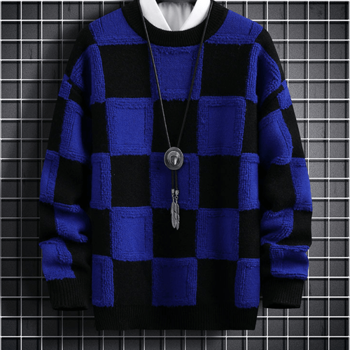 Checkerboard Knit Sweater | Bold Colour Block | Soft Acrylic Blend | Casual Streetwear