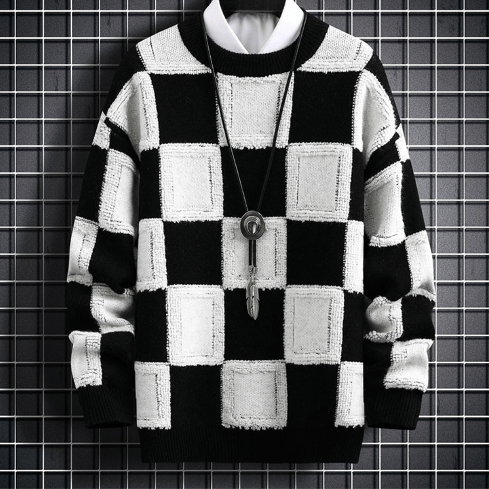 Checkerboard Knit Sweater | Bold Colour Block | Soft Acrylic Blend | Casual Streetwear