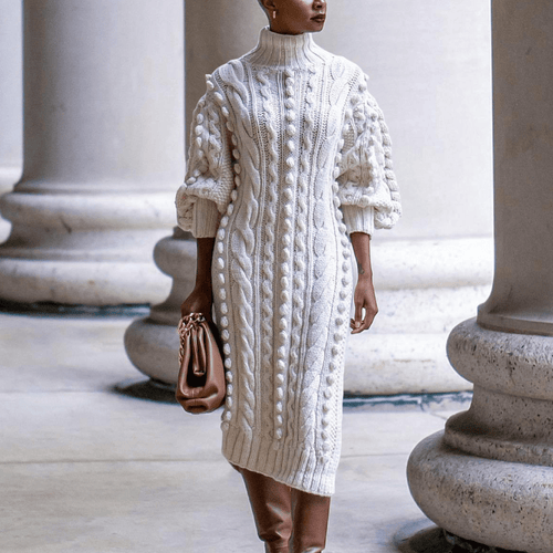 Chunky Knit Turtleneck Sweater Dress | Cable Knit | Cozy & Stylish | Fall & Winter