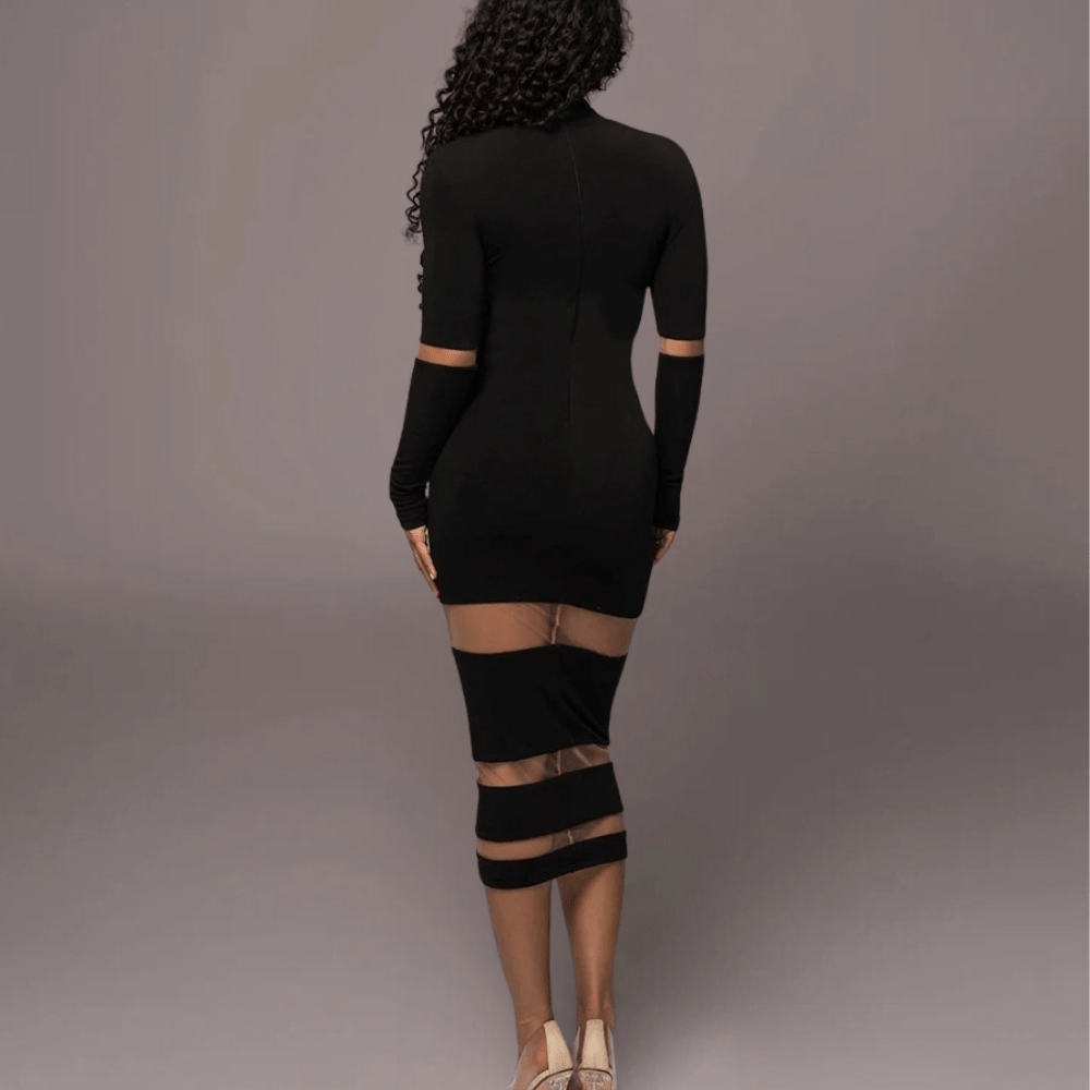 Chic Bandage Midi Dress | Sheer Cut-Out Details | Stretch Fabric | Evening Glam