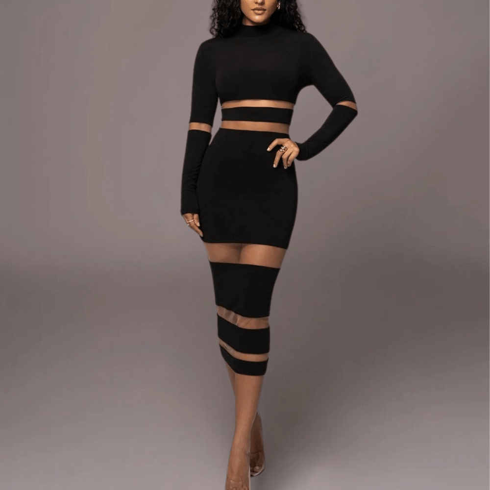 Chic Bandage Midi Dress | Sheer Cut-Out Details | Stretch Fabric | Evening Glam