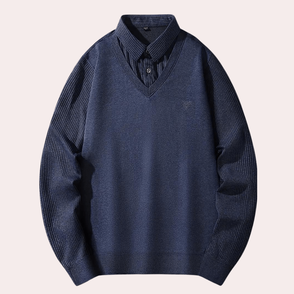 V-Neck Sweater with Collared Layered Look | Soft Knit | Smart Casual Style