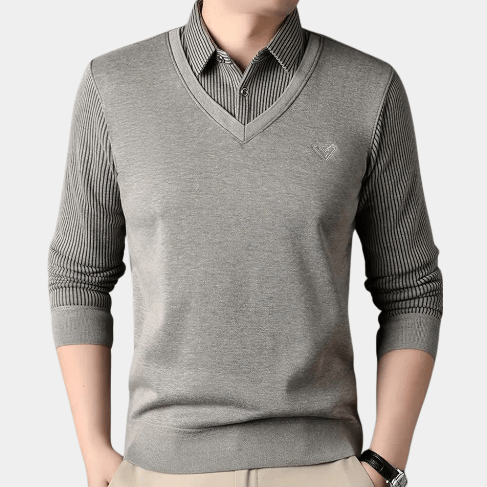 V-Neck Sweater with Collared Layered Look | Soft Knit | Smart Casual Style