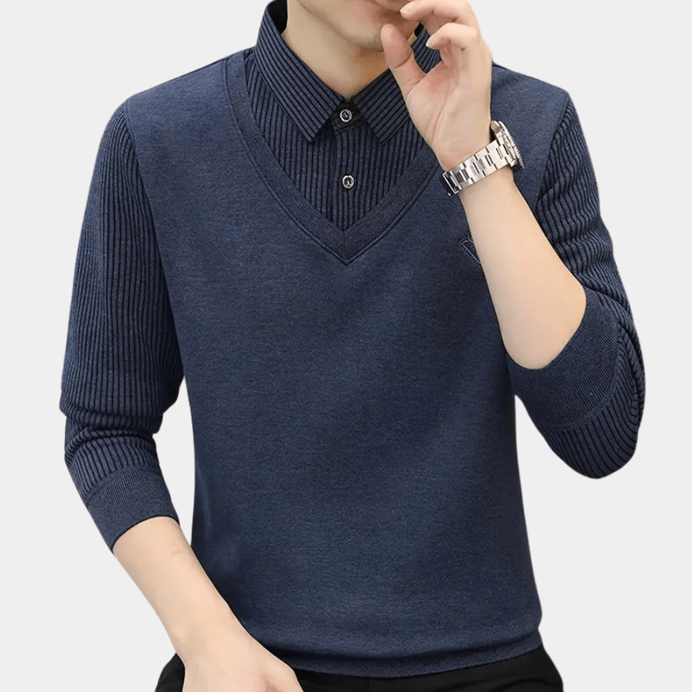 V-Neck Sweater with Collared Layered Look | Soft Knit | Smart Casual Style