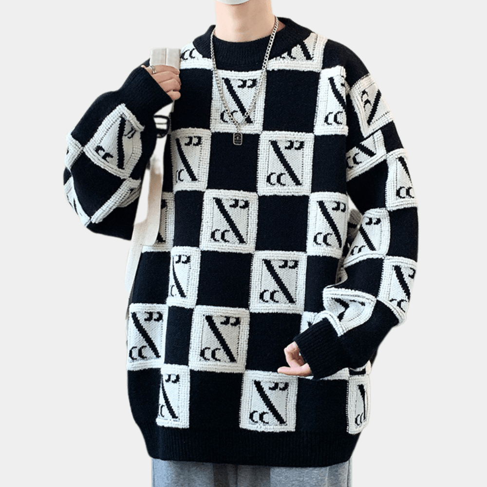 Checkered Oversized Knit Sweater | Graphic Pattern | Bold and Comfortable