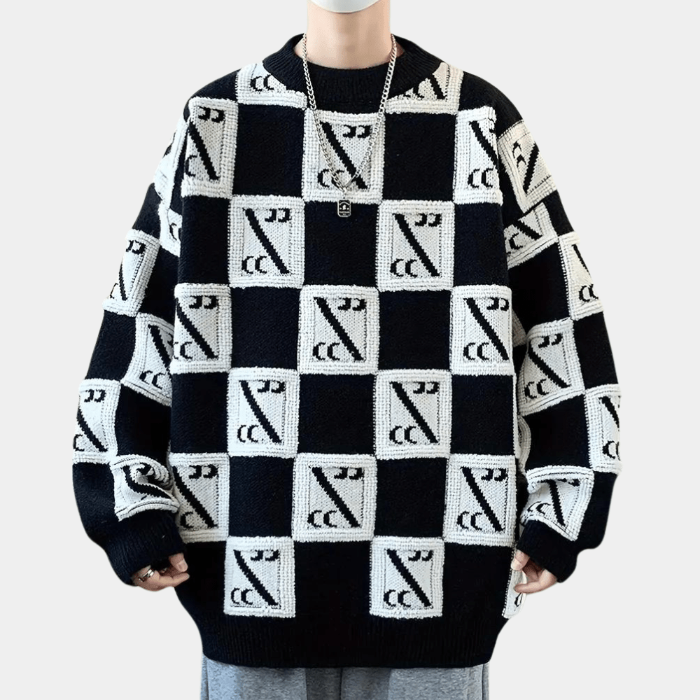 Checkered Oversized Knit Sweater | Graphic Pattern | Bold and Comfortable