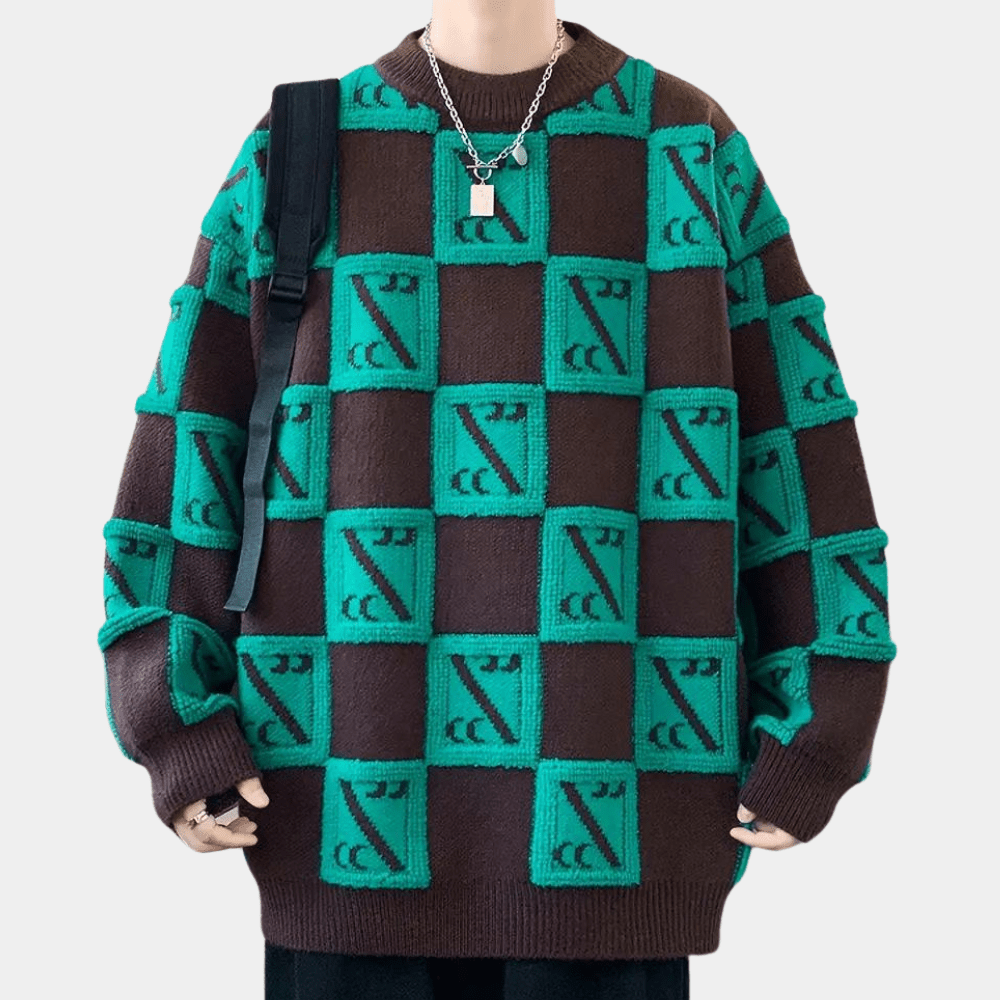 Checkered Oversized Knit Sweater | Graphic Pattern | Bold and Comfortable