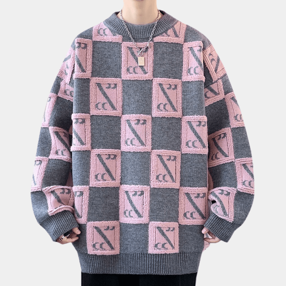 Checkered Oversized Knit Sweater | Graphic Pattern | Bold and Comfortable