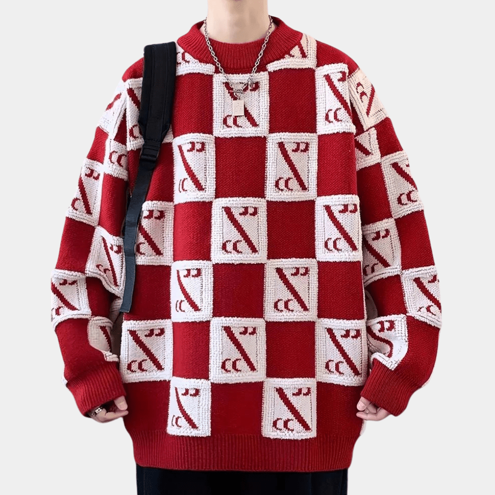 Checkered Oversized Knit Sweater | Graphic Pattern | Bold and Comfortable