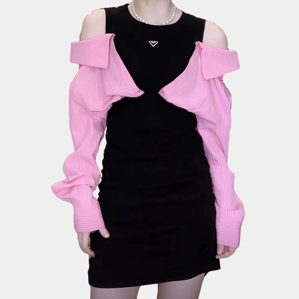 Two-Piece Cold-Shoulder Mini Dress | Layered Look | Bold & Trendy Design