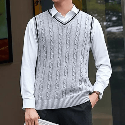 Classic Cable Knit Sweater Vest | V-Neck Design | Soft Acrylic Blend | Office & Casual Layering