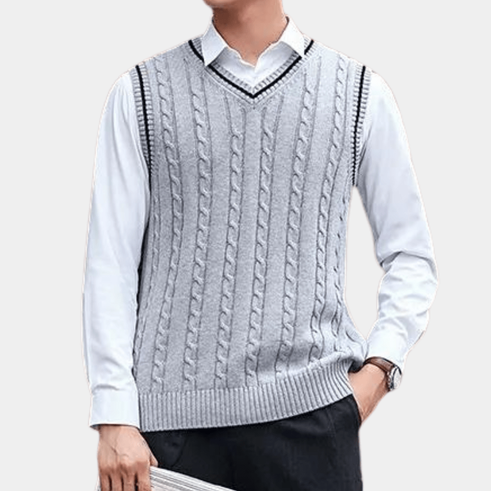 Classic Cable Knit Sweater Vest | V-Neck Design | Soft Acrylic Blend | Office & Casual Layering