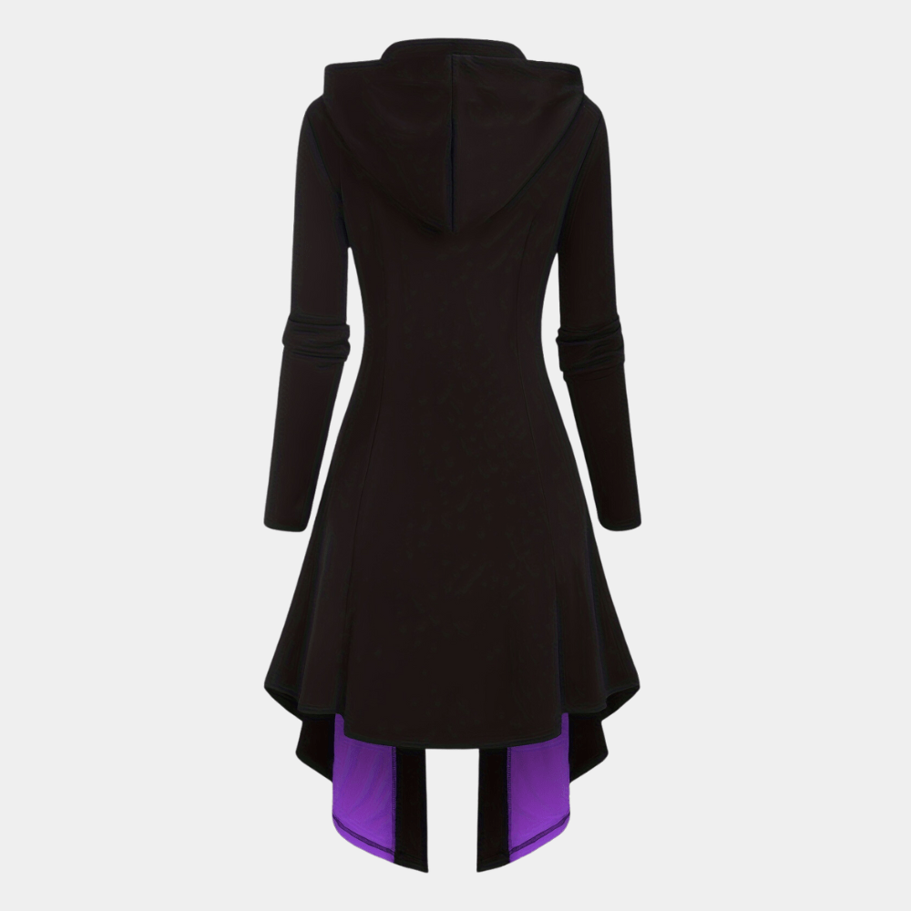 Gothic Hooded High-Low Jacket | Lace-Up Details | Lightweight Polyester Blend