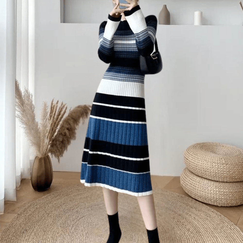 Striped Knit Midi Dress | Soft Stretch Fabric | Casual-Chic Winter Wear
