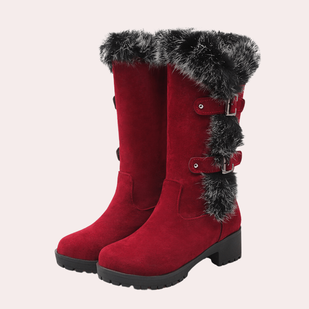 Women's Faux Fur Winter Boots | Warm & Stylish | Mid-Calf | Buckle Detail