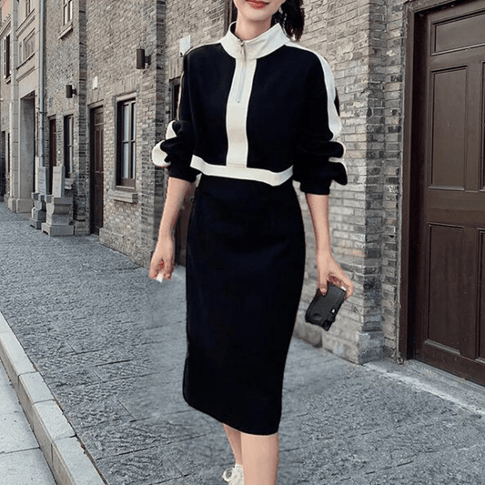 Contrast Trim Midi Dress | Elegant Design | Soft Knit Fabric | Office & Evening Wear