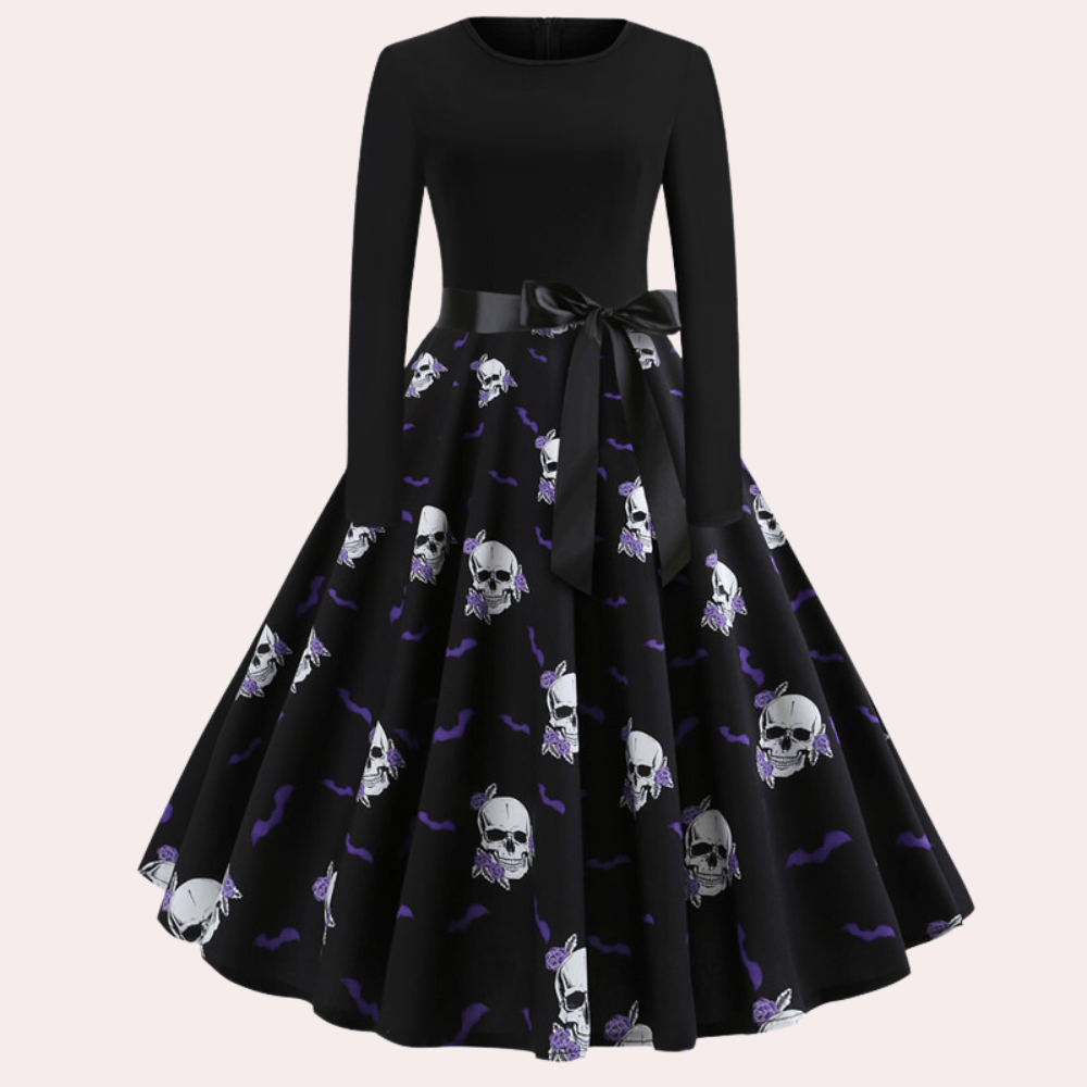 Halloween Swing Dress | Vintage Fit & Flare | Pumpkin Print | Festive Party Wear