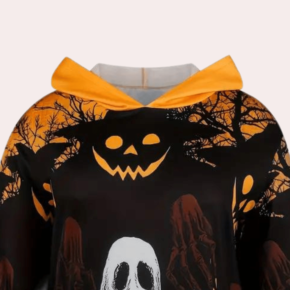Halloween Hoodie Dress | Spooky Ghost & Pumpkin Print | Soft Fleece | Casual Loungewear