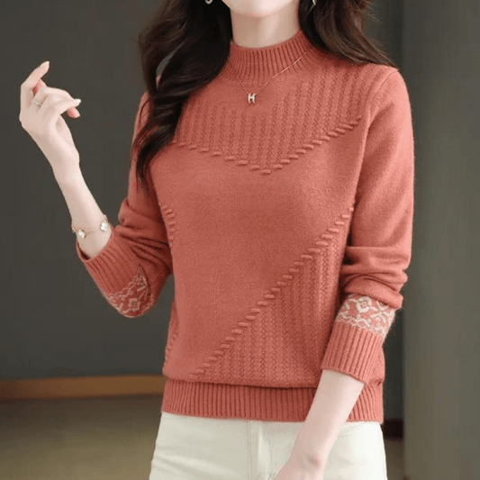 Elegant Textured Knit Sweater | Soft & Warm | Lace Cuff Detail | Chic Casual
