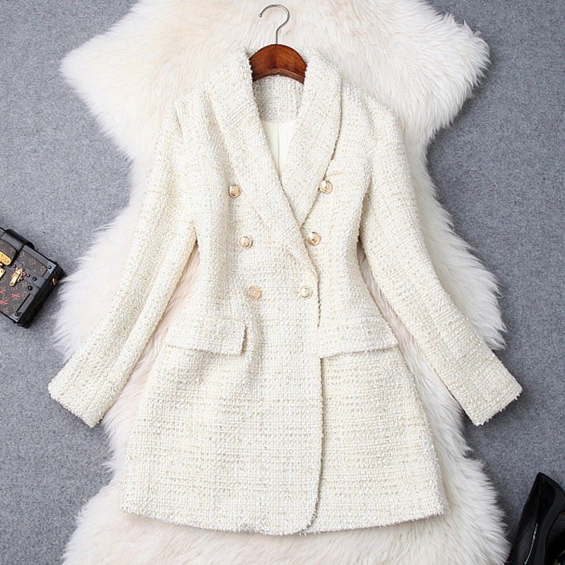 Textured Tweed Blazer Coat | Gold Button Details | Tailored Fit | Chic Layering