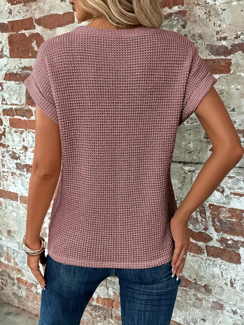 Waffle Knit Twist Front T-Shirt | Casual Short Sleeve | Everyday Basics