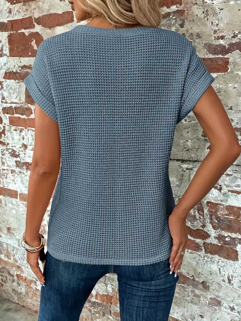 Waffle Knit Twist Front T-Shirt | Casual Short Sleeve | Everyday Basics