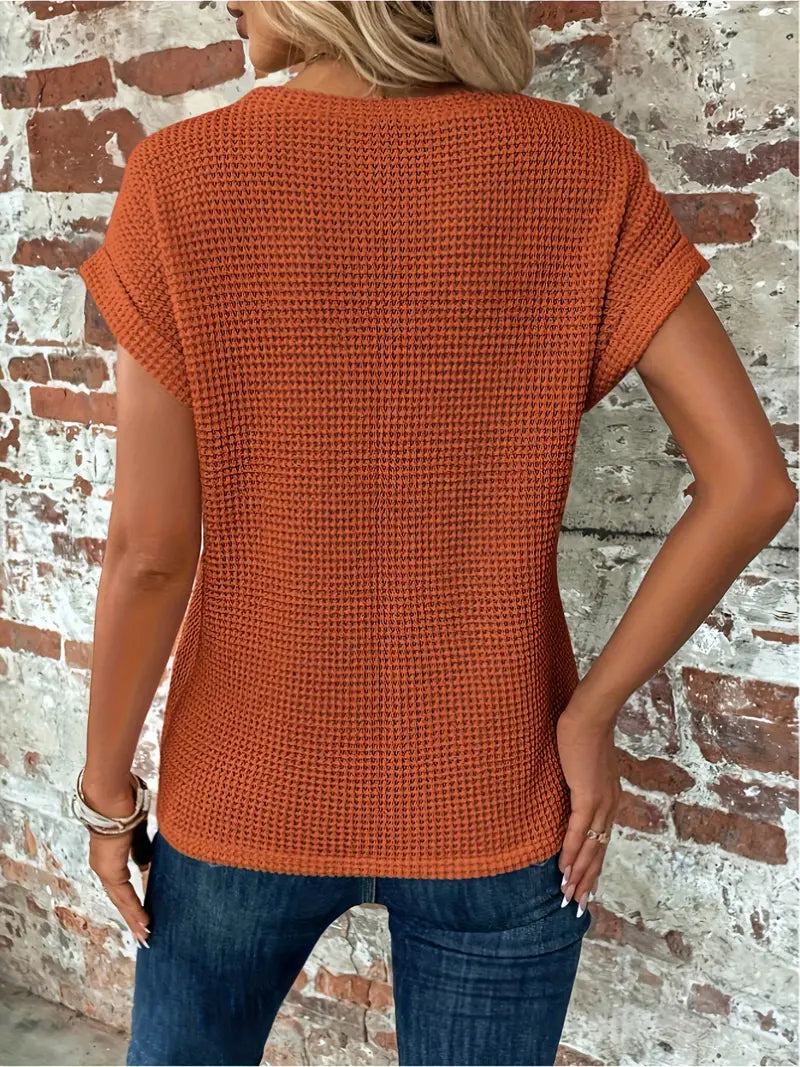 Waffle Knit Twist Front T-Shirt | Casual Short Sleeve | Everyday Basics
