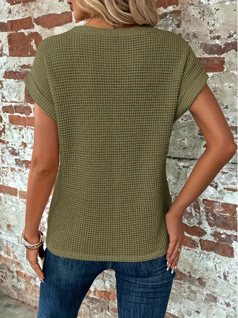 Waffle Knit Twist Front T-Shirt | Casual Short Sleeve | Everyday Basics
