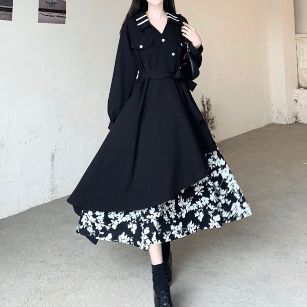 Floral Hem Button-Up Midi Dress | Belted Waist | Elegant & Feminine Design