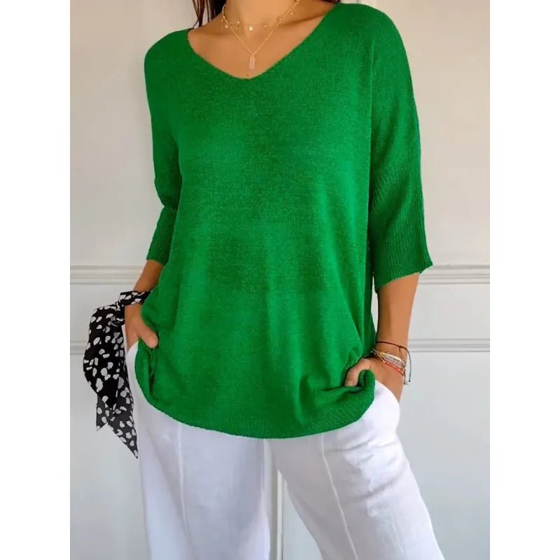 V-Neck Lightweight Knit Top | 3/4 Sleeve | Relaxed Everyday Fit