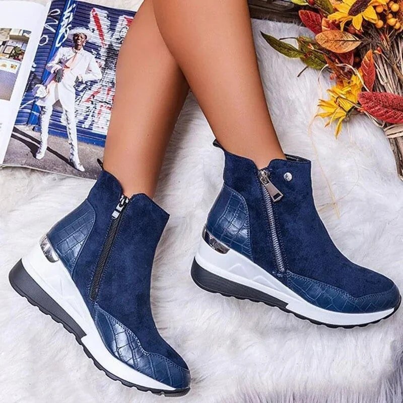 Sporty Wedge-Heeled Ankle Boots | Chic & Comfortable | Side-Zip Design