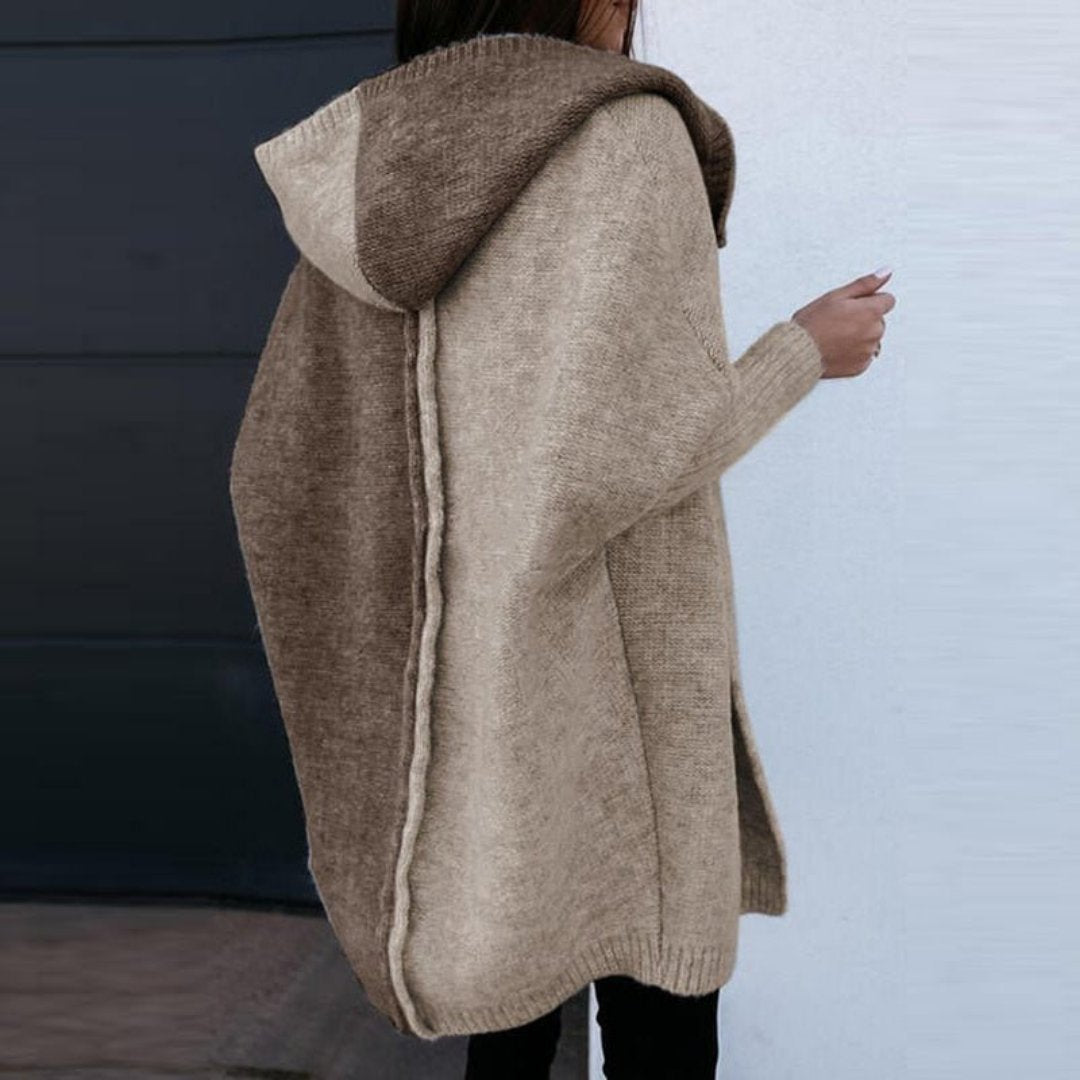Two-Tone Knit Hooded Cardigan | Colourblock Open-Front Sweater | Cozy Fall Layering Canada