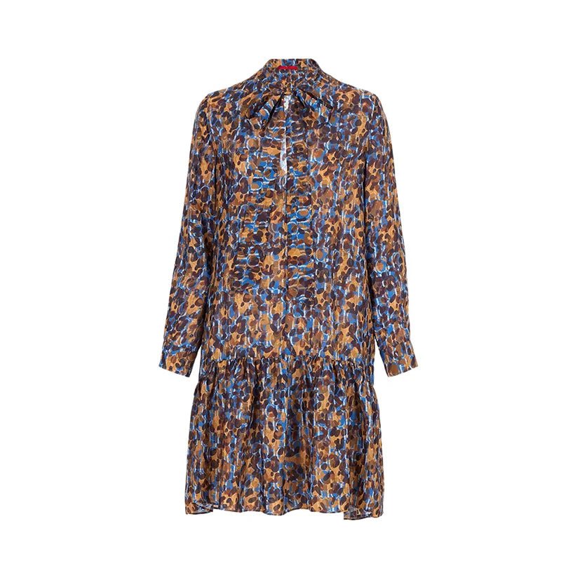 Floral Print Bow-Tie Dress | Long Sleeves | Flowy Silhouette | Elegant Daywear