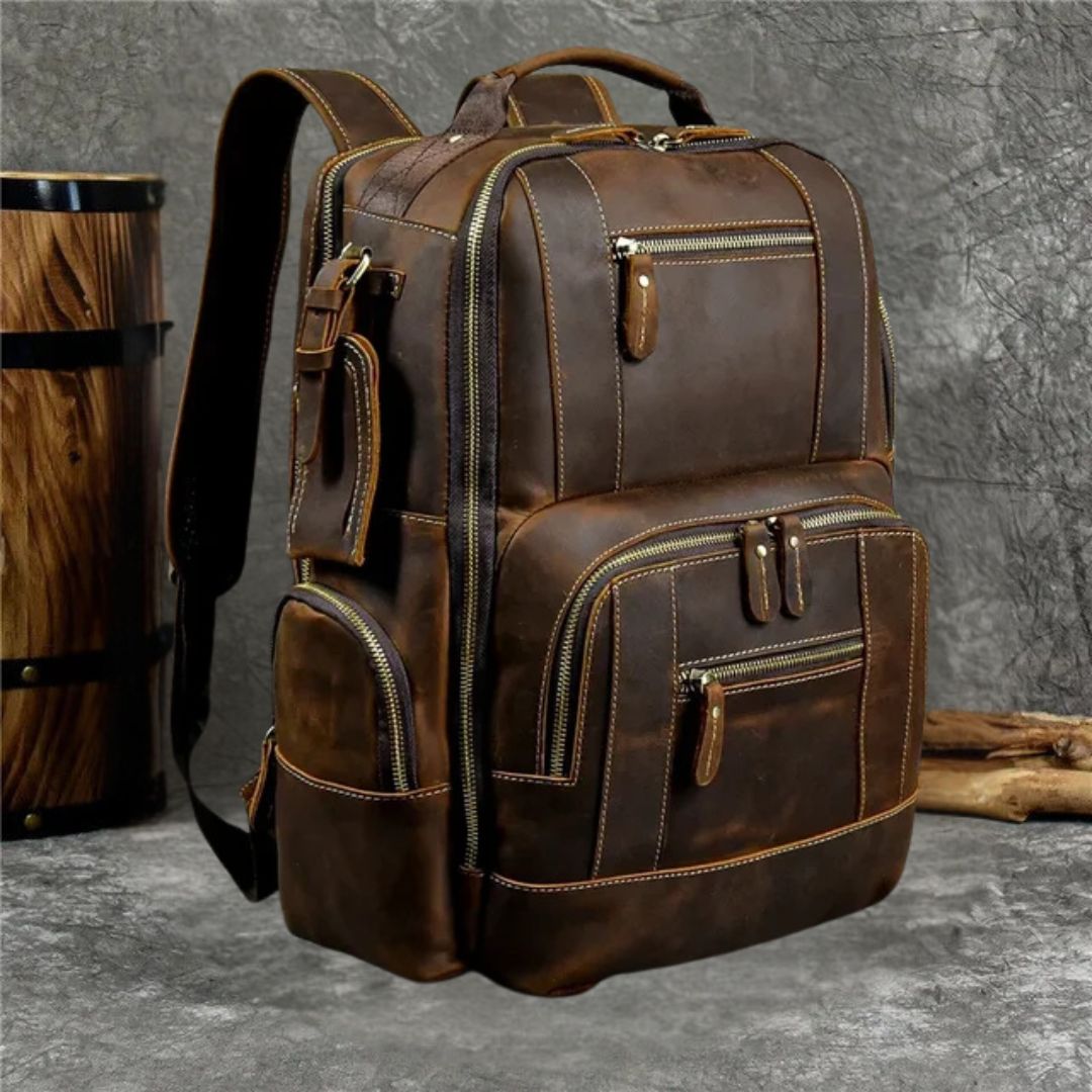 Men’s Faux Leather Backpack | Multi-Pocket Laptop Bag | Vintage Business Style