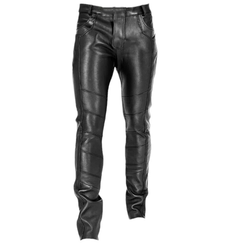 Men’s Faux Leather Pants | Slim Fit Moto Style | Stretch Coated Finish