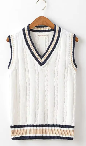 Cable Knit Sweater Vest | V-Neck Pullover with Striped Trim | Preppy Layer for All Seasons