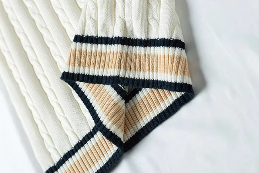 Cable Knit Sweater Vest | V-Neck Pullover with Striped Trim | Preppy Layer for All Seasons