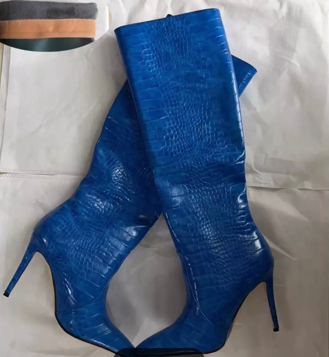 Croc-Embossed Knee-High Boots | Bold Colours | Pointed Toe | Statement Style