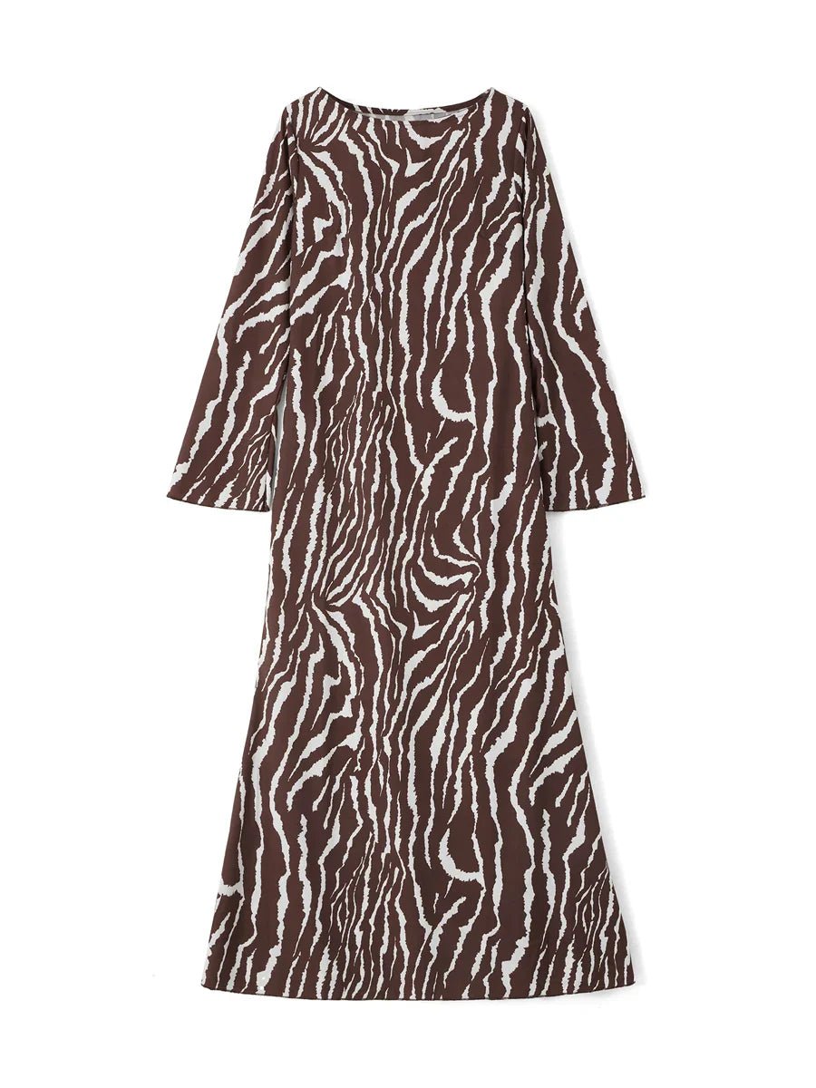 Printed High-Neck Maxi Dress | Long Sleeves | Elegant Modest Fit | Casual or Formal Wear