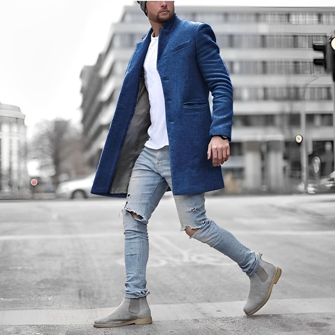 Men’s Wool-Blend Overcoat | Notch Lapel | Slim Fit Streetwear Style