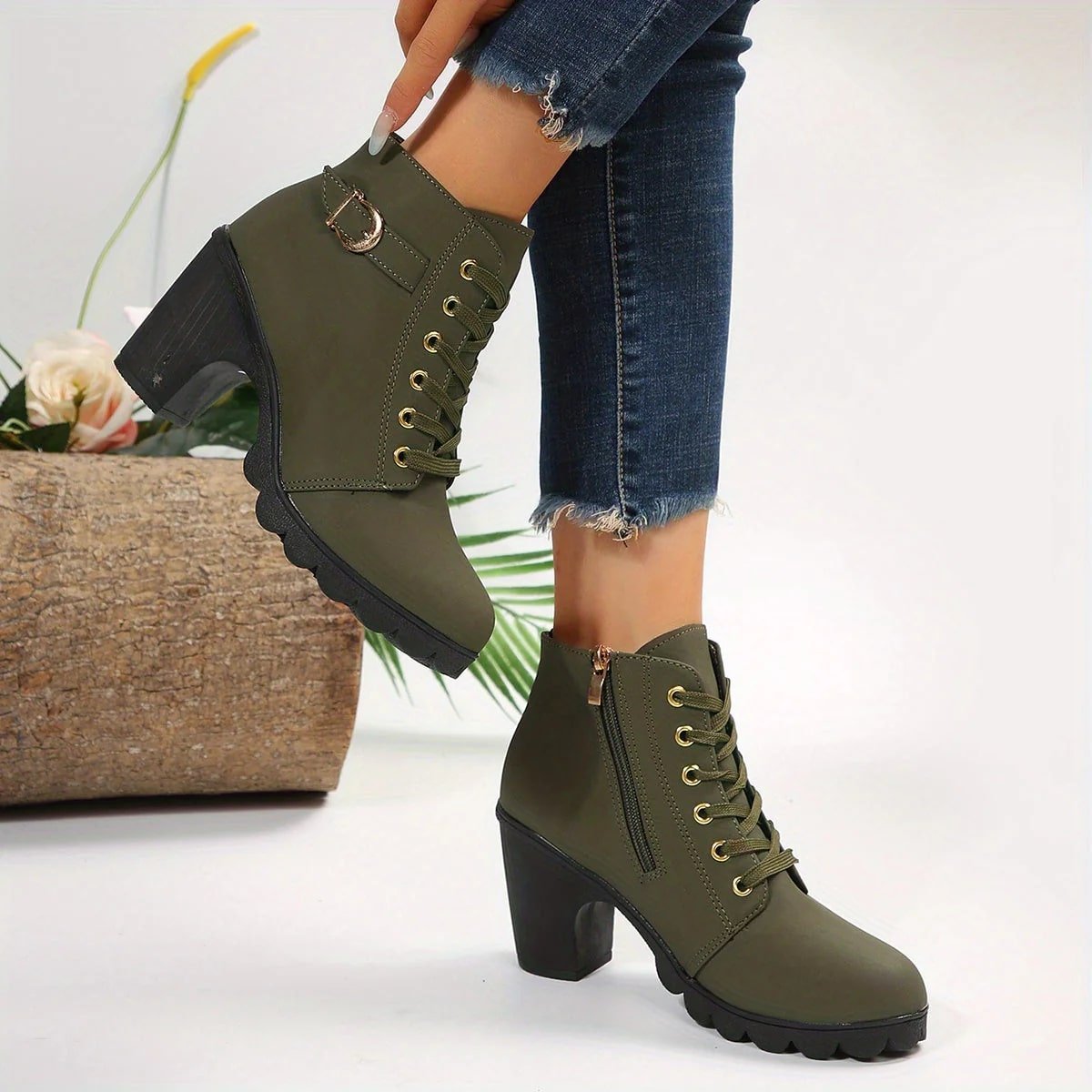 Lace-Up Ankle Boots | Rugged Chunky Heel | Suede Finish | Everyday Comfort