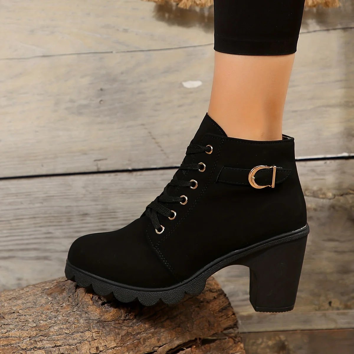 Lace-Up Ankle Boots | Rugged Chunky Heel | Suede Finish | Everyday Comfort