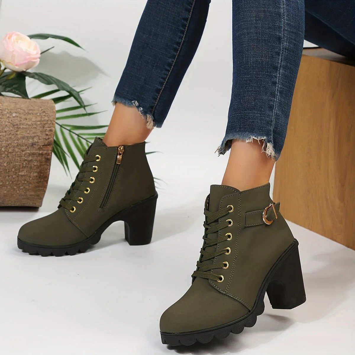 Lace-Up Ankle Boots | Rugged Chunky Heel | Suede Finish | Everyday Comfort