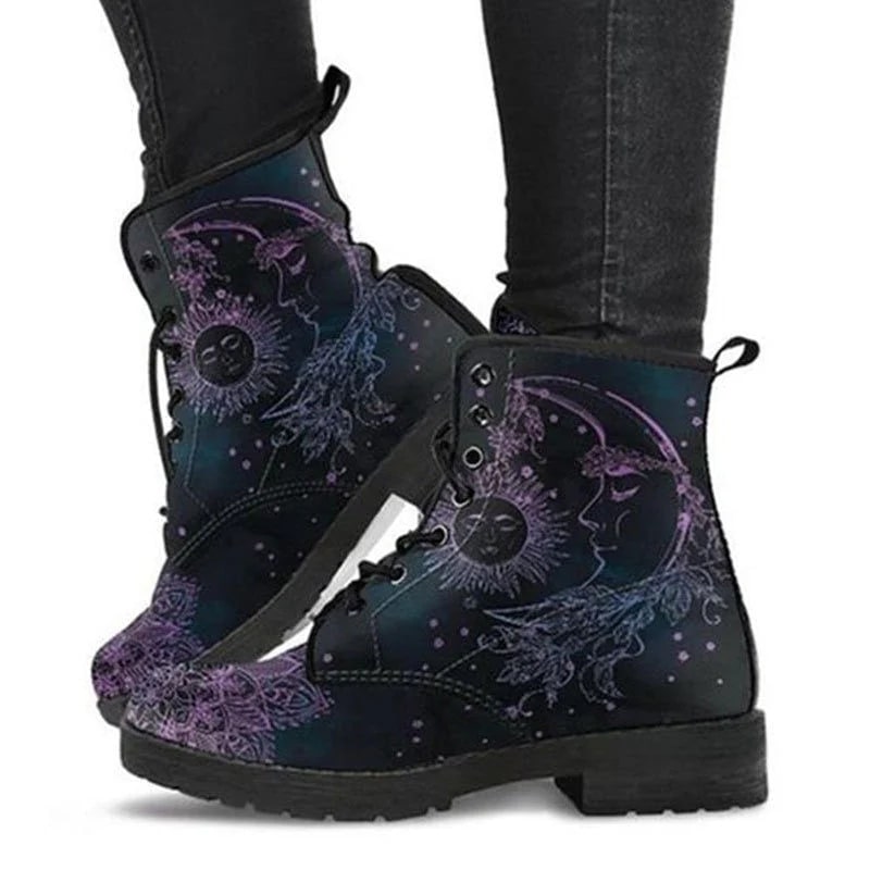 Celestial Combat Boots | Artistic & Durable | Lace-Up Design